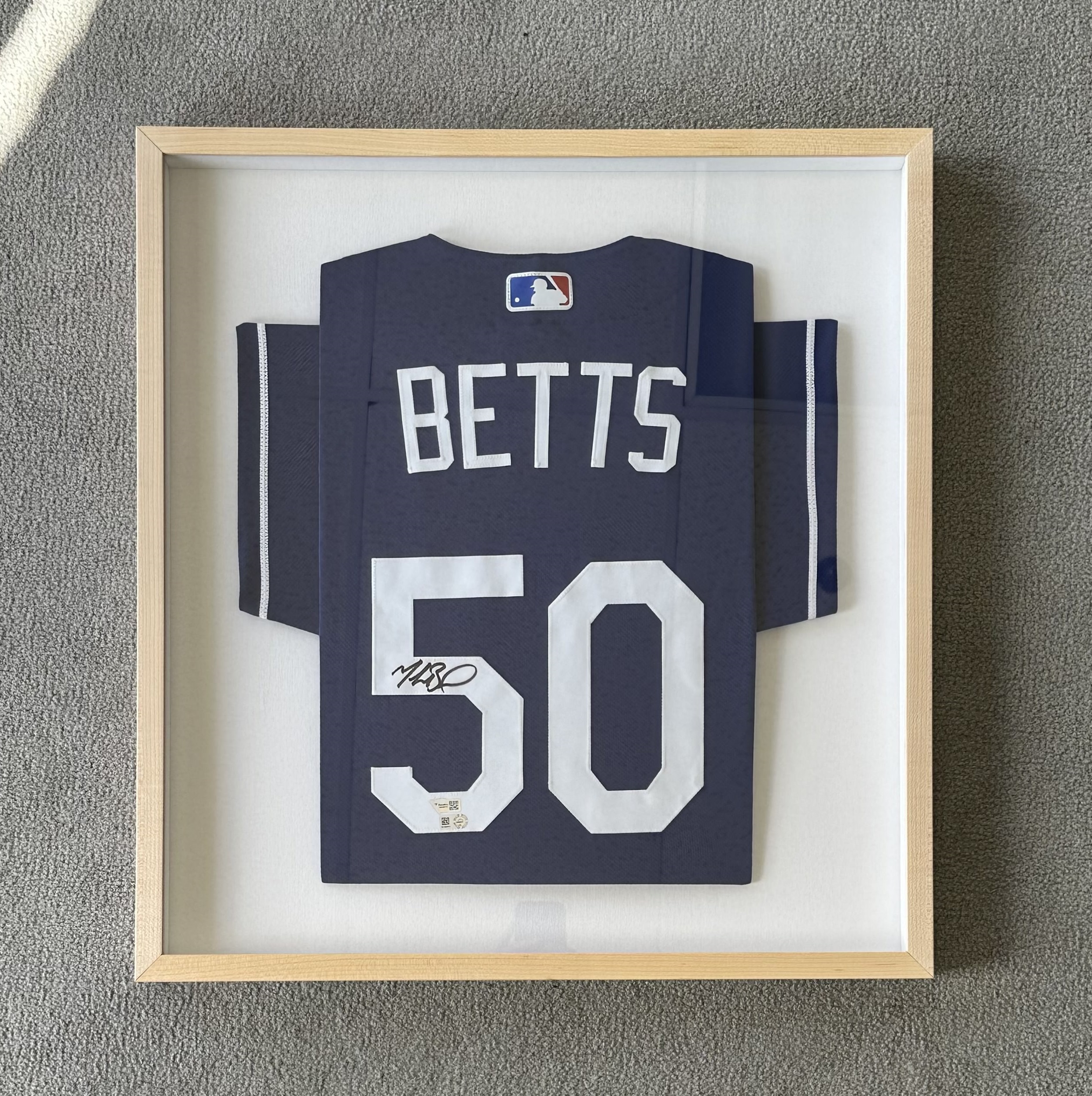 Betts 50 jersey in custom shadow box frame